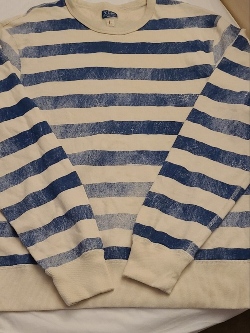 J. Crew Blue and Cream Striped Crewneck Sweatshirt